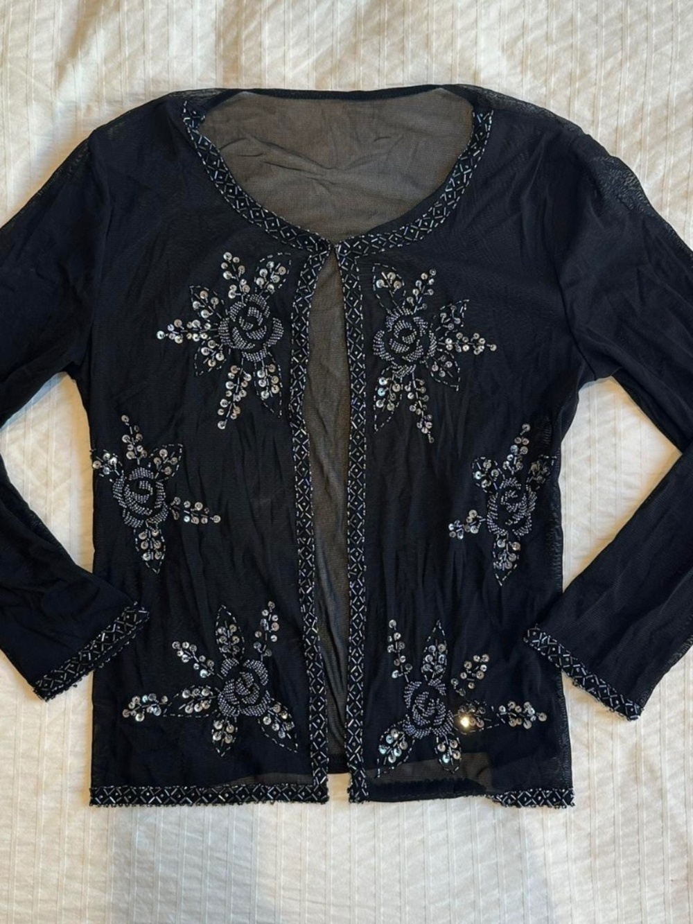 Vintage Y2K black sheer beaded cardigan (No size tagged but fits like M)